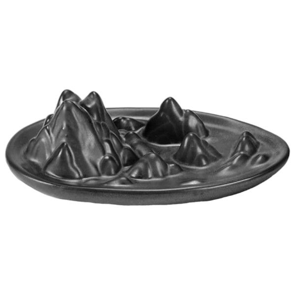 Ceramic Backflow Reflux Incense Holder With Artistic Mountain Design -Black