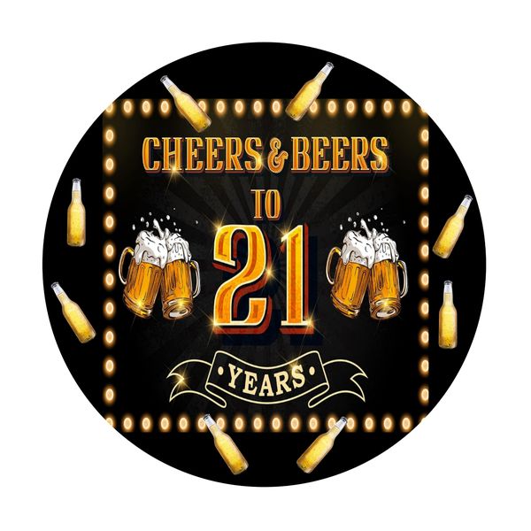 Cheers and Beers to 21 Round Wooden Vinyl Signage 40CM