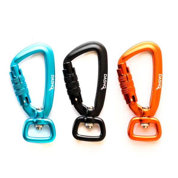 DashQ - Set of 3 Auto-Locking 4kN Swivel Carabiner Clips for Dog Leash
