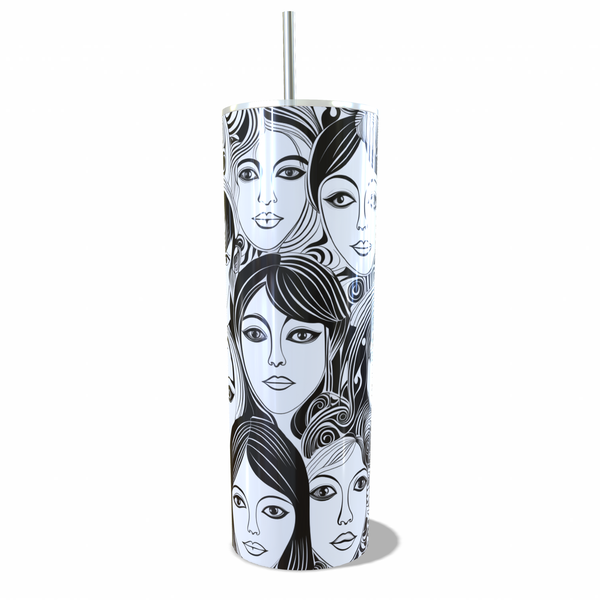 Beautiful Tumbler with line drawing of Faces