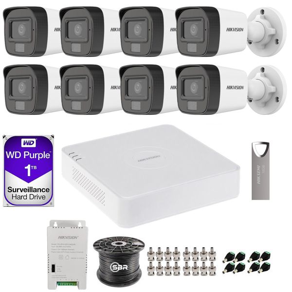 Hikvision 8CH Smart Hybrid Light Kit - Cameras With Audio - 1TB HDD - SBR