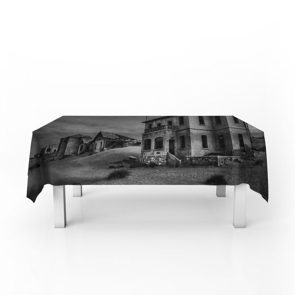 Kolmanskop Gost Buildings Black White By Fanie Heymans Rectangle Tablecloth