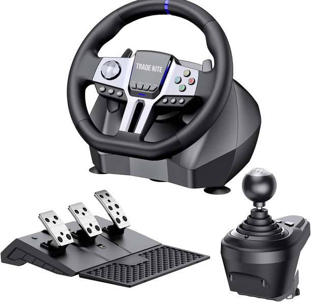Trade Kite V9 GEN2 Racing Game Wheel with 3 Pedals &amp; Gear Shifter-270 /900