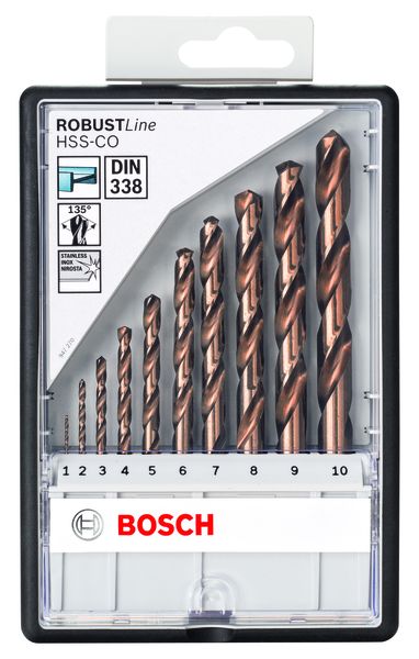 Robust line set HSS-Co, DIN 338, 1-10 mm, 10 Piece