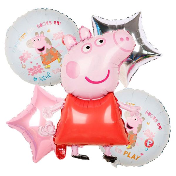 Paper Pig Foil Balloons Set 5 Piece Birthday Party Celebration Decoration