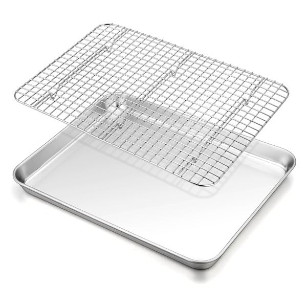 Baking Sheet with Grid Rack Stainless Steel Cookie Baking Roasting Pan Tray