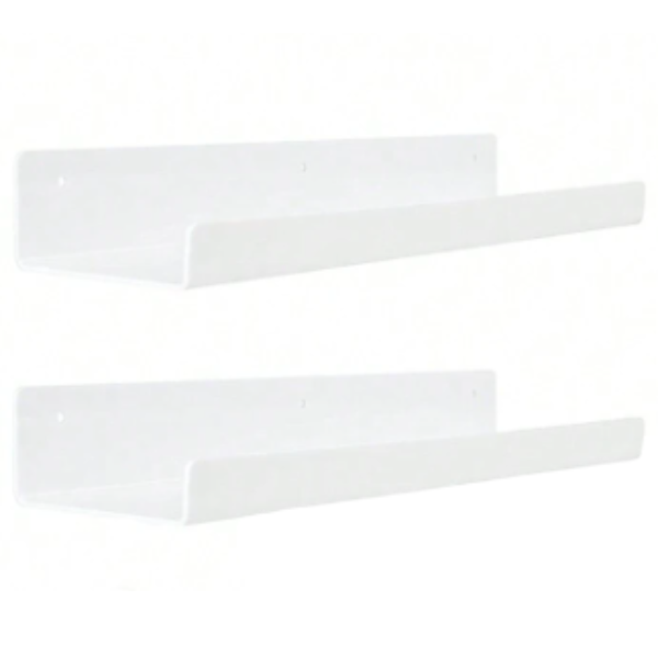 2 Piece Elegant White Acrylic Floating Shelf - White