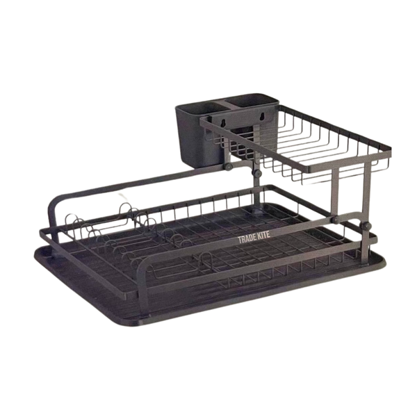 Trade Kite 2-Tier Dish Drying Rack with Utensil &amp; Cup Holder - Space-Saving