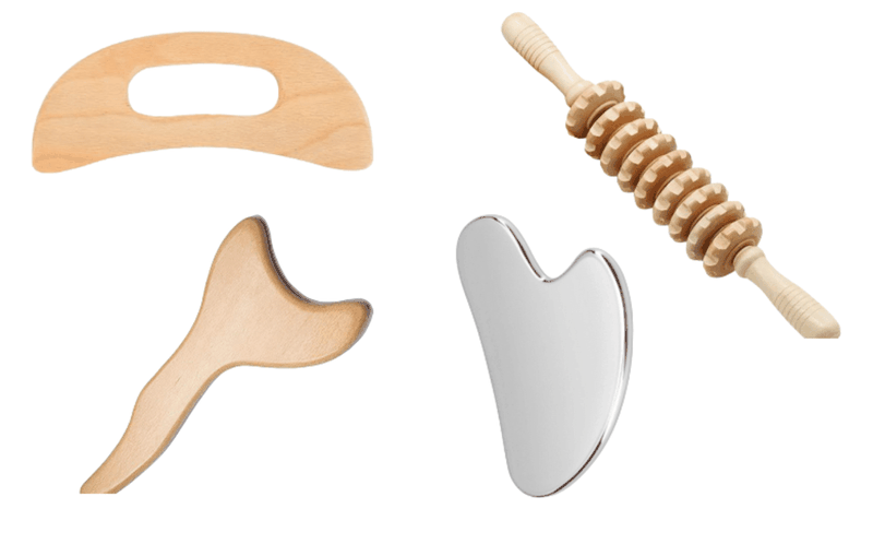 Lymphatic Drainage Wood Tool Kit and Stainless Steel Gua Sha