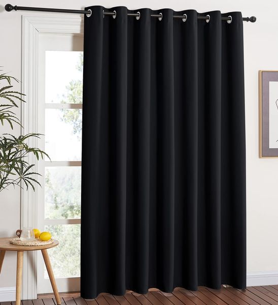 NANWEI Blackout Plain Bedroom Eyelet Curtains-Black