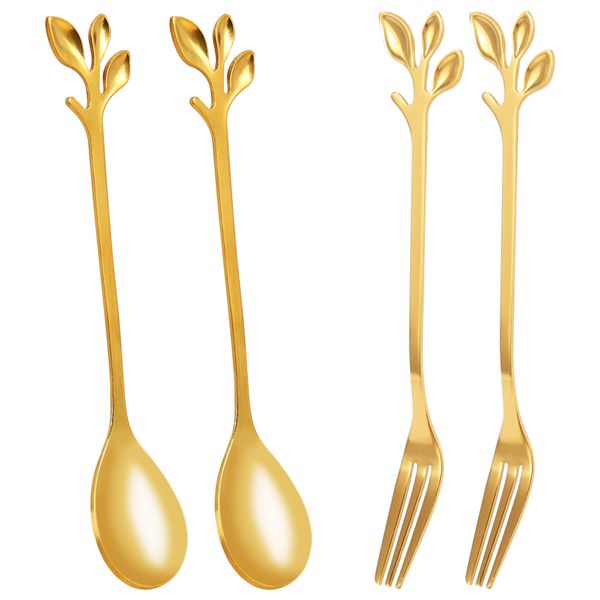 Tableware Coffee Spoon Fork,2 Spoons 2 Forks,4.7 Inches Tea Spoon Set