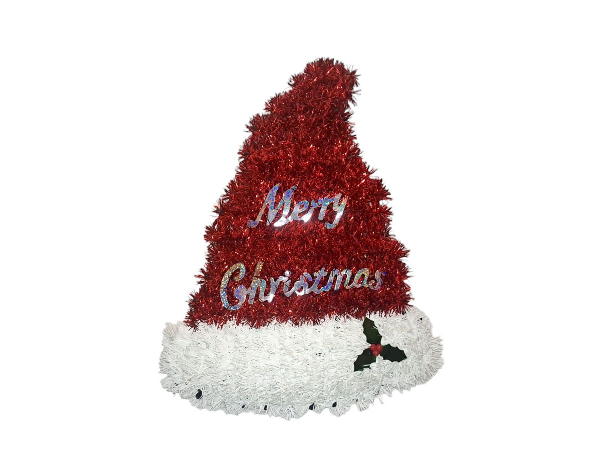 Christmas Hat-Shaped Glitter Tinsel Hanging Decoration - 33x25cm