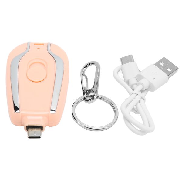 Pink Keychain Portable 1500mAh Fast Charging USB C Emergency Power Bank for Android Phones