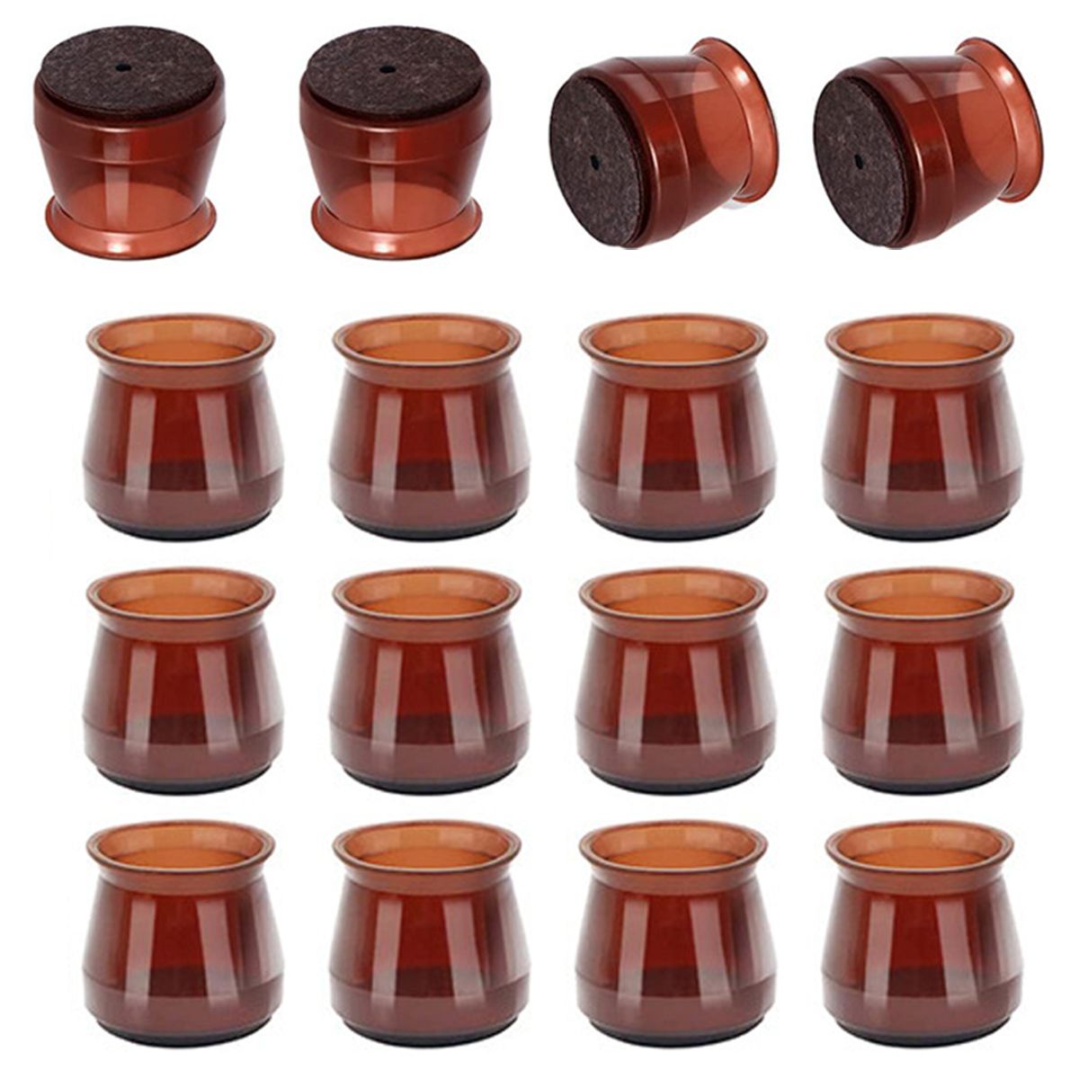 Portable 16 Piece Silicone Chair Leg Floor Protectors with Felt Pad - Brown