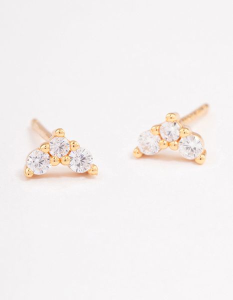 Gold Plated Sterling Silver Cubic Zirconia Classic Trio Earrings