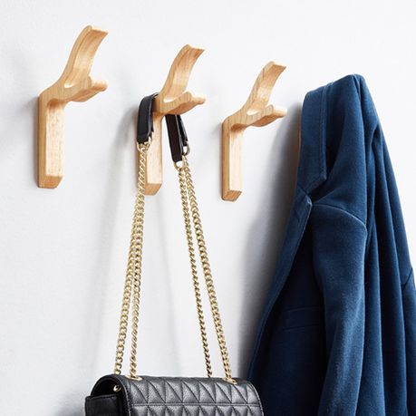 Wall Hanger With 4 Retractable Hooks For Hanging Coats, Scarves, Handbags,  Etc. Natural Wall Hanger