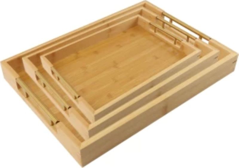 Elegant Wooden Serving Trays with Brass Handles (Set of 3)