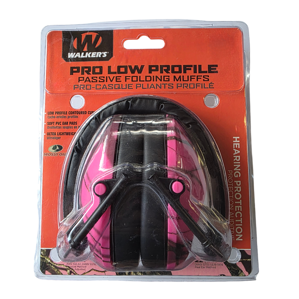 Walker's Low Profile Passive Folding Ear Muffs - Pink Mossy Oak