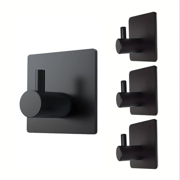 4pcs Stainless Steel Wall Hooks - No-Drill Adhesive Set