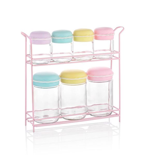 Hane - 7-Pieces Macaron Storage &amp; Spice Rack Set
