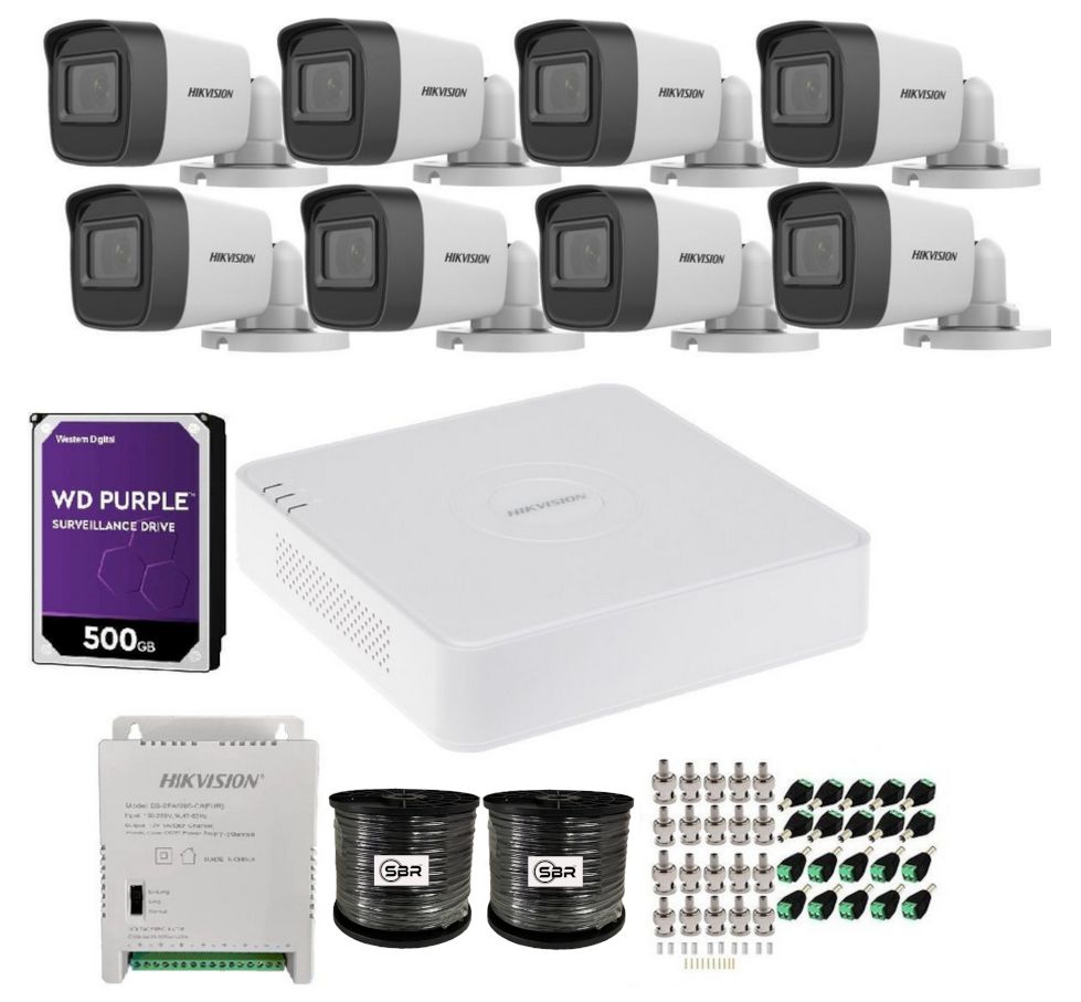 Hikvision 8 Channel 1080P Complete Kit - New Model - 500GB - 2 Roll
