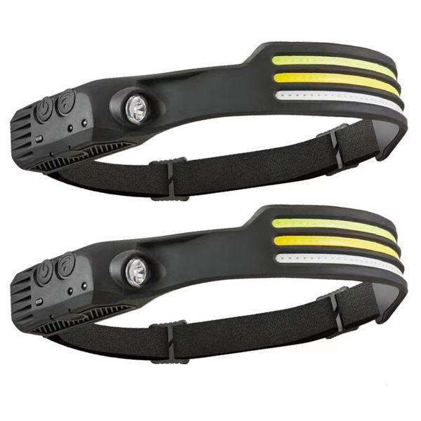 COB LED Headlamp USB Rechargeable Headlight Torch Work Light Bar 3 Color