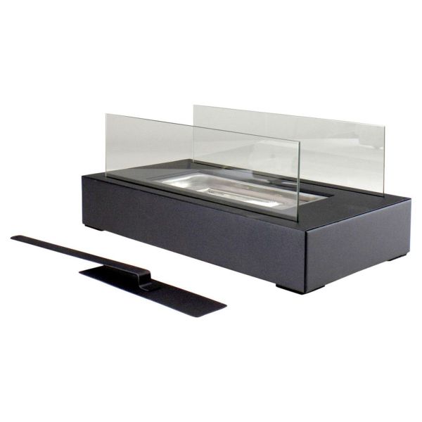 Modern Tabletop Fireplace with Tempered Glass Panels &amp; Extinguisher Tool