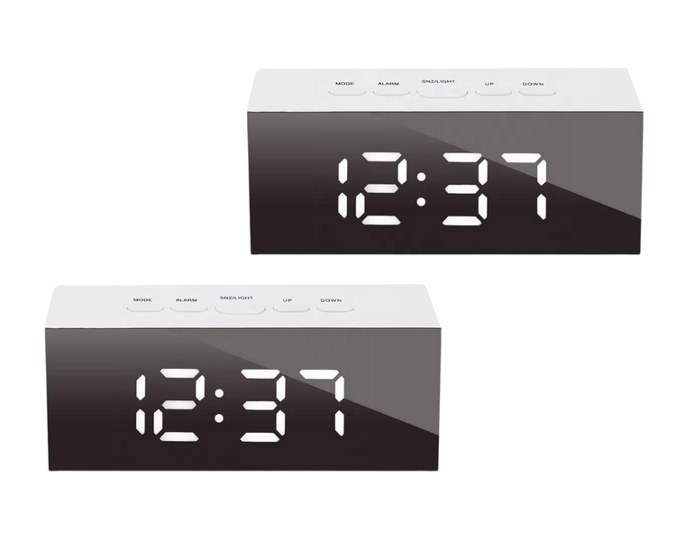 Plastic Corded Mirror Electric Digital Alarm Clock Pack of 2