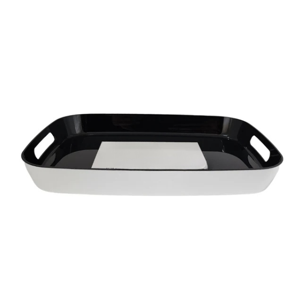 Rectangular Serving Tray with Handles - Black and White