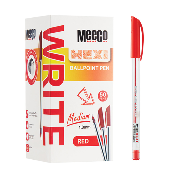 Meeco Hexi Ballpoint Pen 1.0mm Red Box of 50