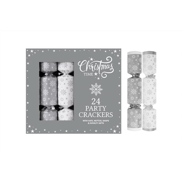 Christmas Crackers 24 Party Box Silver Stars 23cm-Bulk Festive Entertainmen