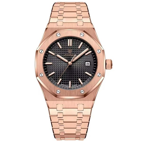 Poedagar Men's Monarch Edition Watch - Rose-Gold with Blue Dial