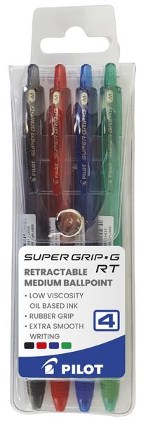 Pilot BPGG Supergrip G Retractable Ballpoint - Wallet of 4 Assorted Colours