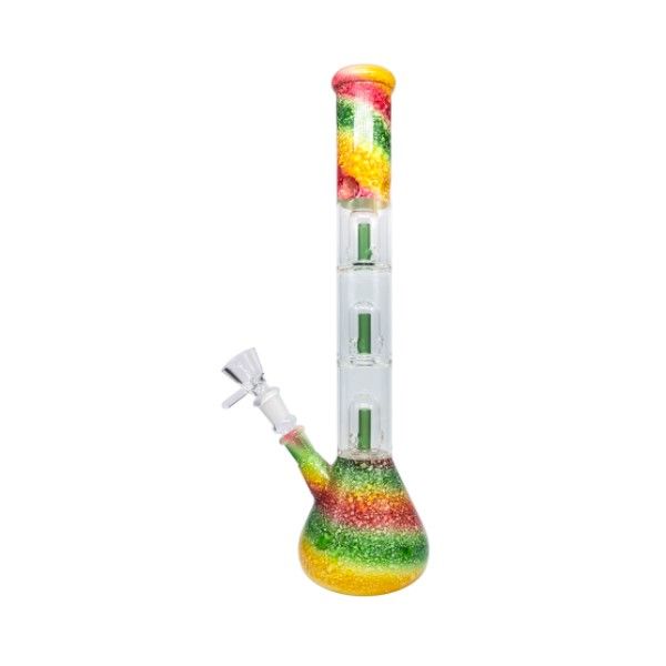 Glass Bong - Candy Rasta with Ice Catcher &amp; 3x Percolator - 37.5cm