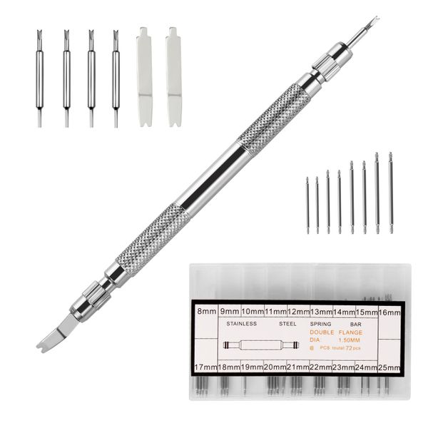 Spring Bar with Extra 6 Tips Pins for Watch 72 Pcs Extra Watch Pins