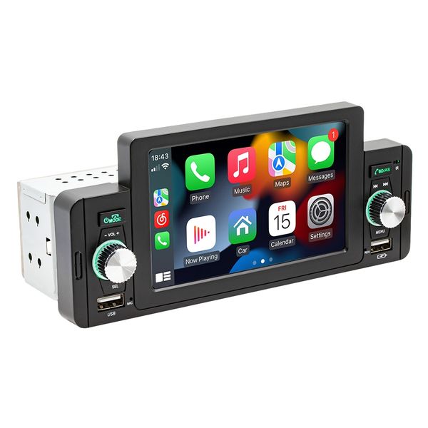 Single DIN MP5 Player with Apple CarPlay &amp; Android Auto (5-inch Screen)