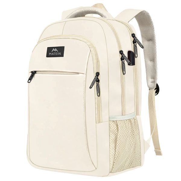 MATEIN 15.6 Inch Laptop Backpack for Ladies - USB Charging Port - Beige