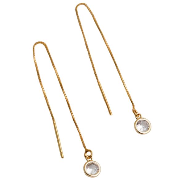 NuLuDa Jewellery- Threader String Clear Earrings - Gold Plated