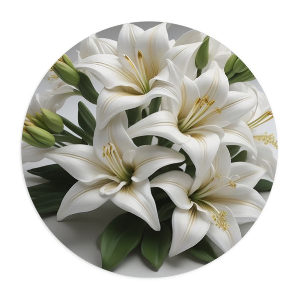 White Lilies Round Mouse Pad