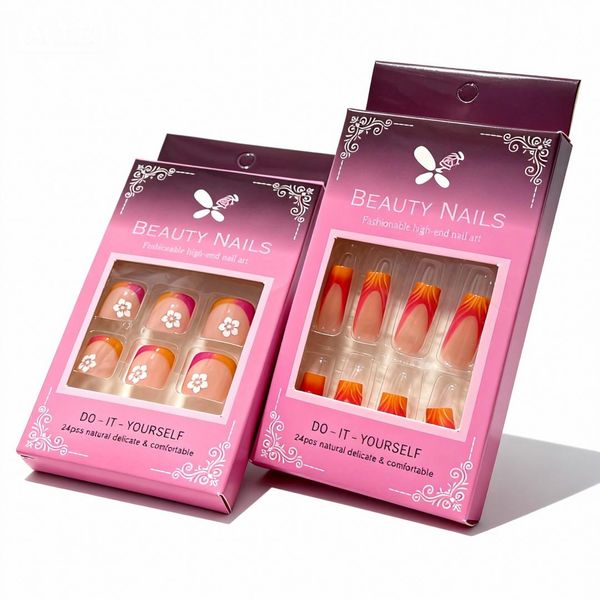 Press On Nails &amp; Toenails 3D Gradient Flame Design Orange