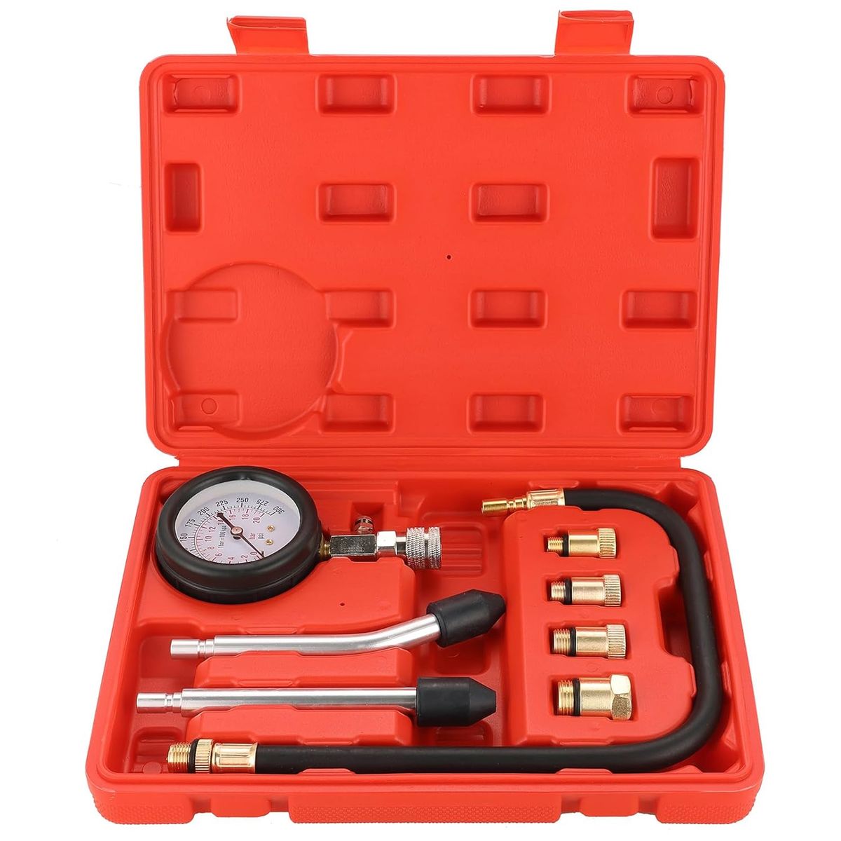 8 Piece Compression Tester Kit Petrol Gas Engine Cylinder Pressure ...