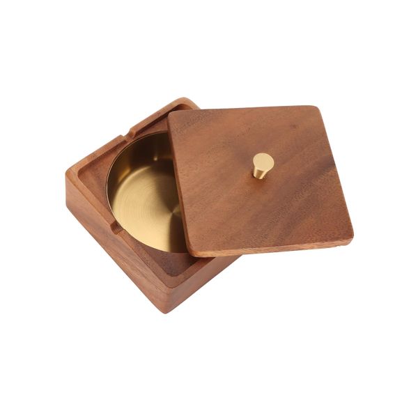 Walnut Wooden Stylish Ashtray With Lid, With Stainless Steel Lining
