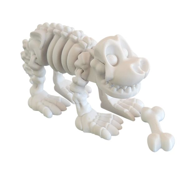 Articulated Skeleton Dog Toy 3D Printed Moveable Jaw Puppet with Bone
