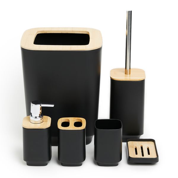 G&amp;M Modern 6 Piece Black Bathroom Set with Bamboo Lids