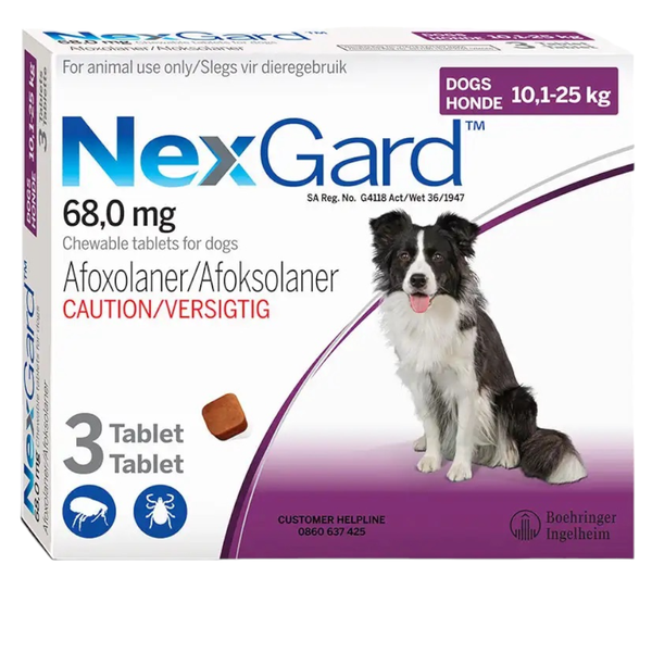 Nexgard-Tick &amp; Flee Tablets 3 In A Box For Dogs 10 -25kg x 2