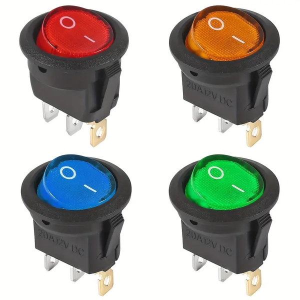 4-Piece 3-Pin Round Switch Set - 20A / 12V Rocker Switch Kit
