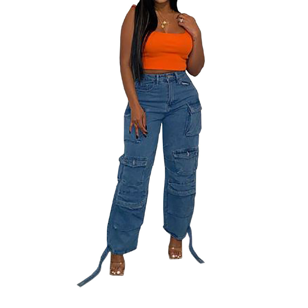 Women's Jeans Hot Trend Multi-Pocket Large Size Jeans-Dark Grey