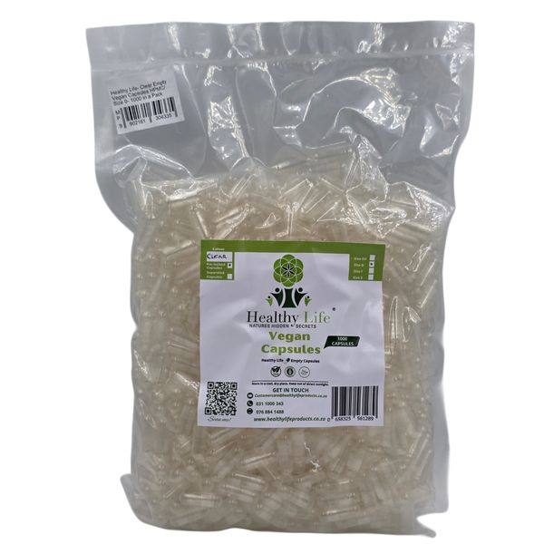 Healthy Life- Clear Empty Vegan Capsules HPMC/ Size 0- 1000 in a Pack
