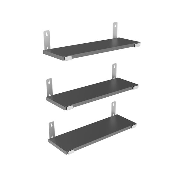 Wood Wall Decor Floating 3 Shelf, White Metal Bracket for Gym, Kitchen, Bathroom