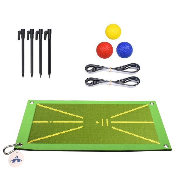 Golf Training Mat with 3 Ball &amp; 4 Ground Spikes for Swing Detection Batting